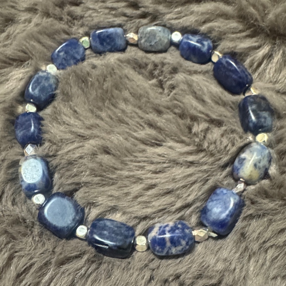 Sodalite Intuition Blue Gemstone Beaded Bracelet - Picture 2 of 13